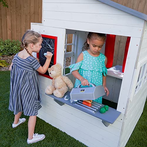 Modern Outdoor Wooden Playhouse with Picnic Table, Mailbox and Outdoor Grill Q68435