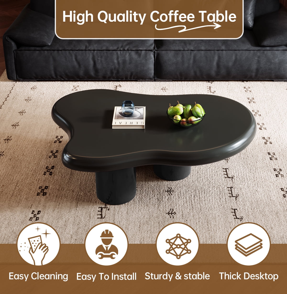 38.58'' Black Irregular Coffee Table Z6829
