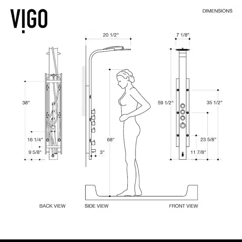 6-Jet Shower Panel System with Rainhead and Hand Shower Wand in Stainless Steel D9074