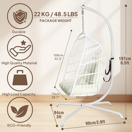 Foldable Wicker Rattan Hanging Egg Chair with Cushion W1964