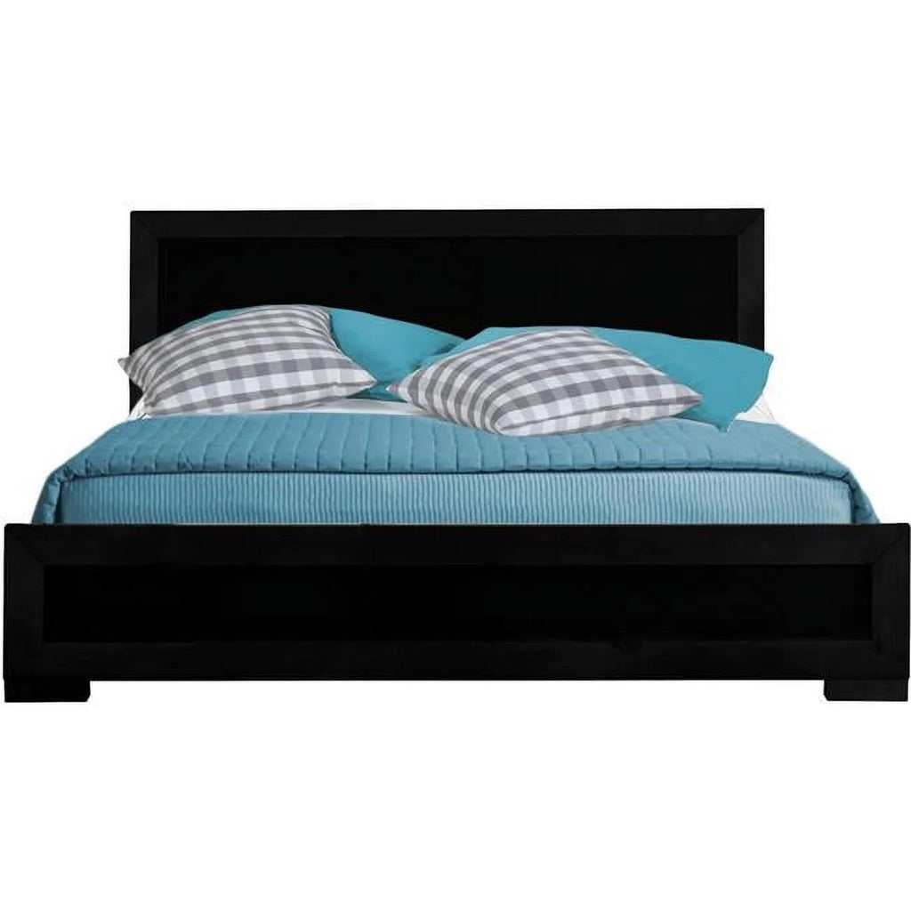 Wood Platform Bed Black Queen Size I2048