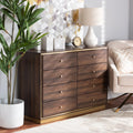 Walnut Brown Wood and Gold Metal 8-Drawer Dresser J803