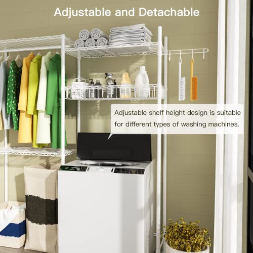 3 Tier Adjustable Height Storage Shelf with Wire Basket and 2 Hooks E9209