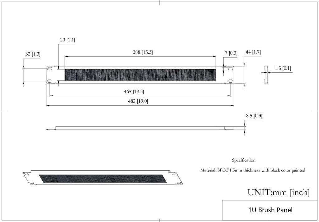 10 Pack 1U Horizontal Rack Mount Cable Management Panel with Cable Entry Brush M394117