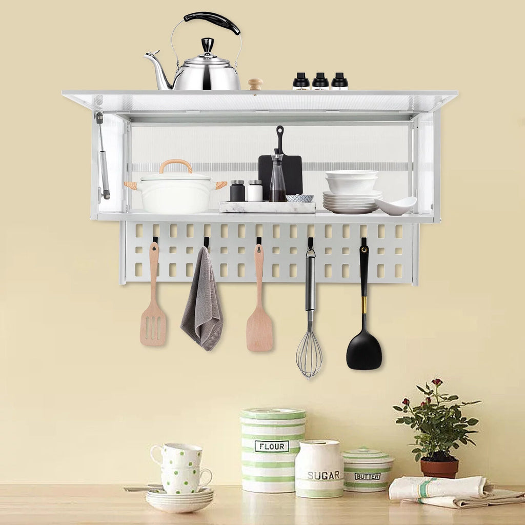 Wall-Mounted Cabinet with Storage Shelf White Translucent S21062