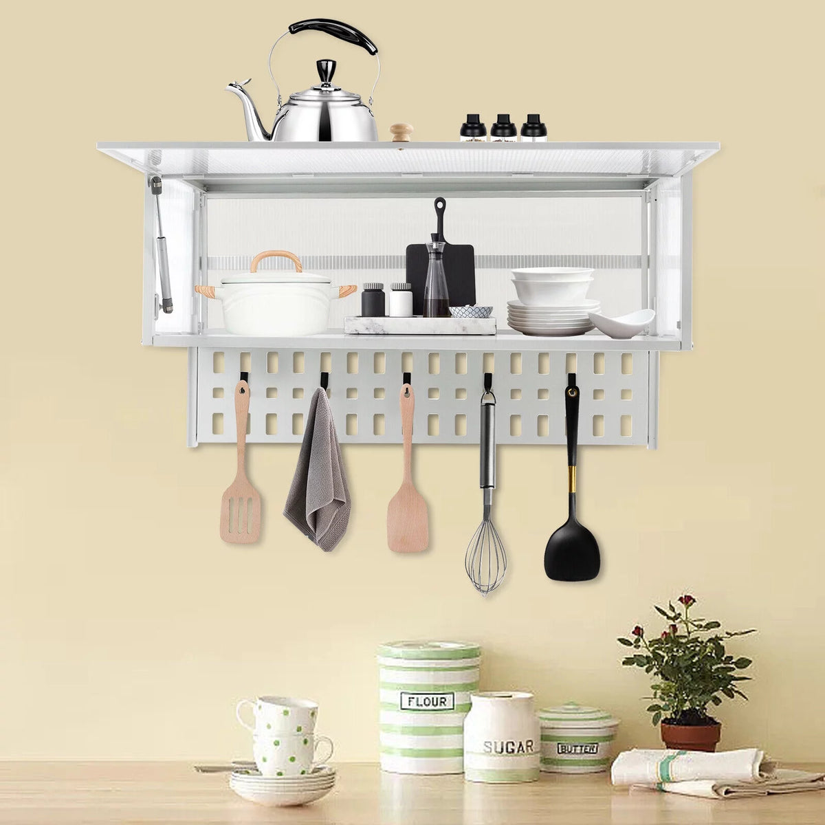 Wall-Mounted Cabinet with Storage Shelf White Translucent S21062