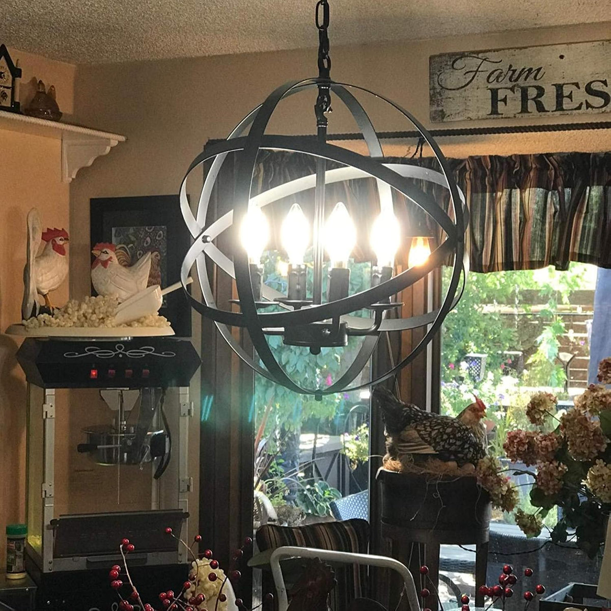 Black 4-Light Farmhouse Chandelier J776