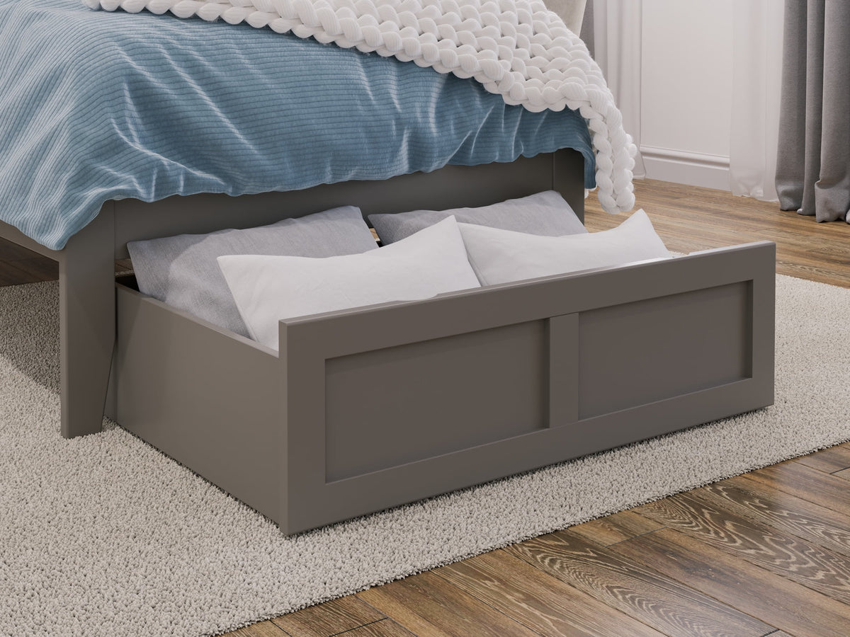 Grey Twin XL Wood Platform Bed Frame with Foot Drawer Storage S587