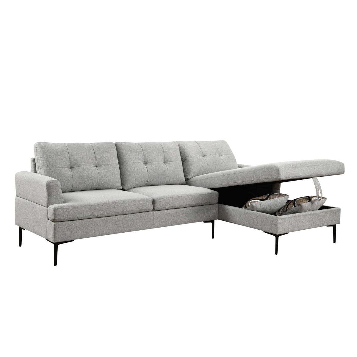Light Gray L Shaped 3 Seater Sofa with Chaise and Storage N72139