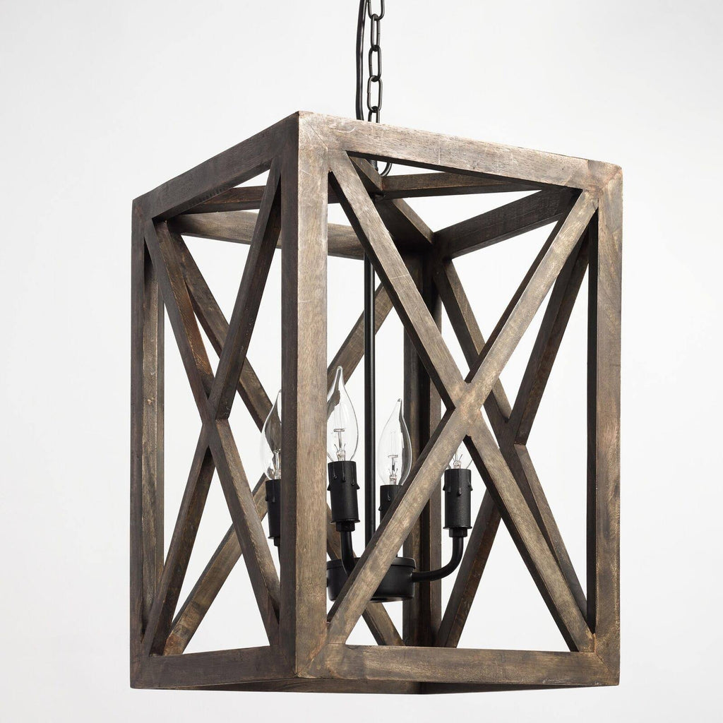 Square Wood & Iron 4-Light Chandelier E846347