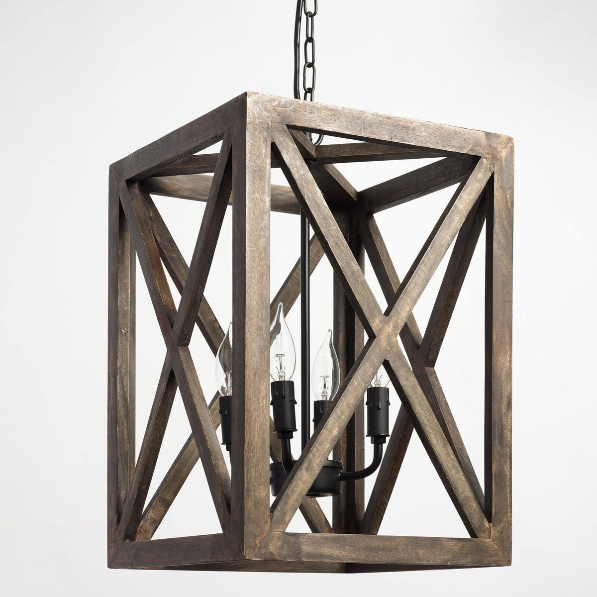 Square Wood & Iron 4-Light Chandelier E846347