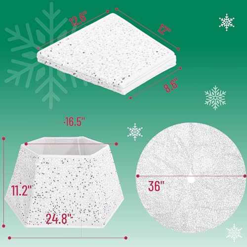 Silver Sequin Christmas Tree Skirt and Tree Collar H8311