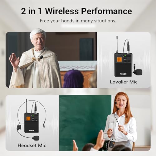 UHF Wireless Microphone System with Headset and Lapel Mics, Bodypack Transmitter, Receiver, 2x15 Channels O297