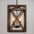 Square Wood & Iron 4-Light Chandelier E846347