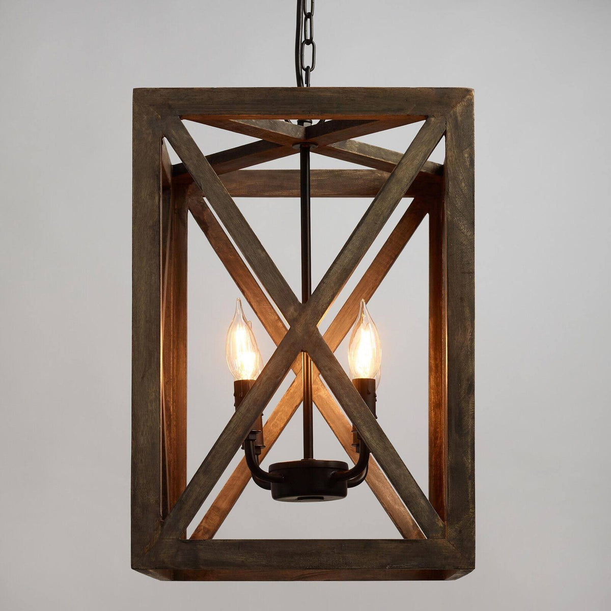 Square Wood & Iron 4-Light Chandelier E846347
