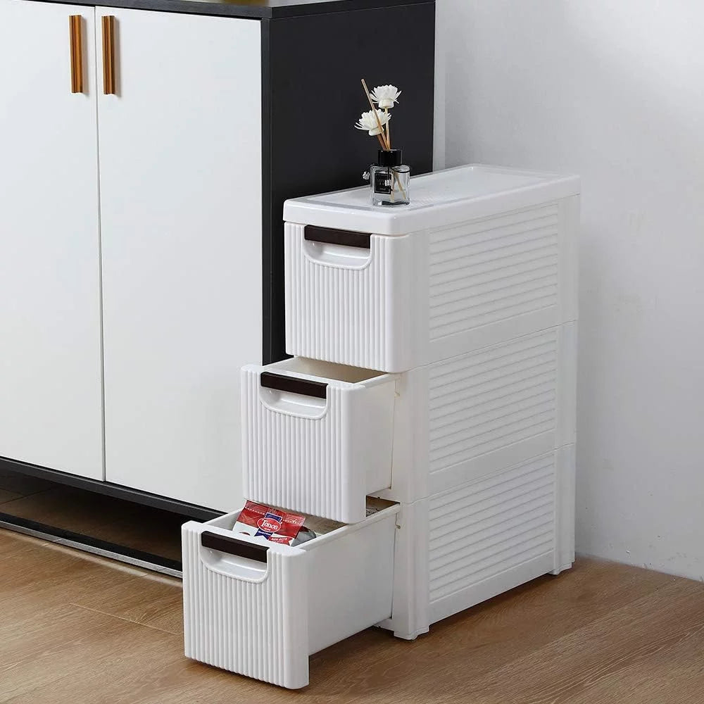 White 3-Tier Rolling Storage Cabinet with 3 Drawers O868338
