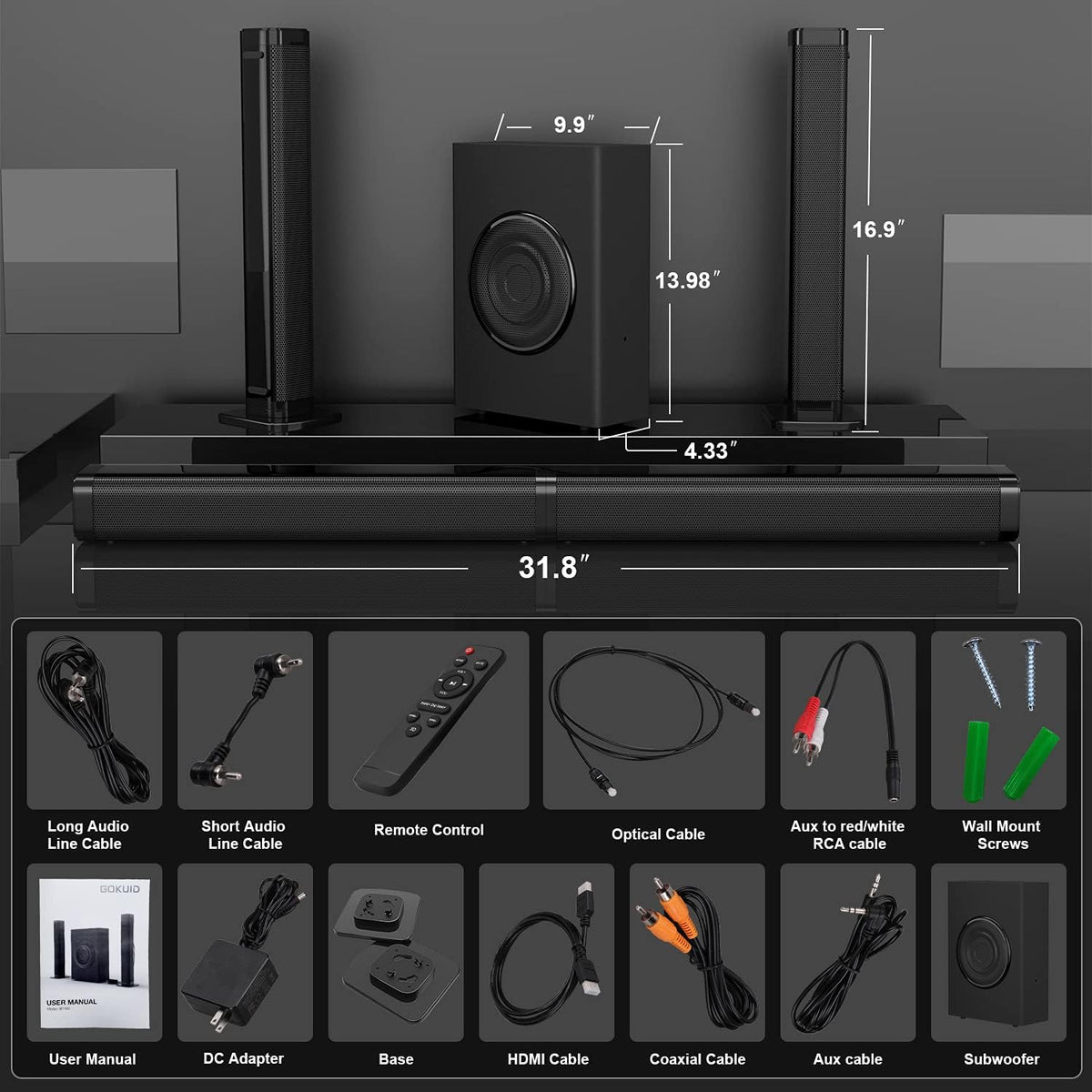 Sound Bars for TV with Subwoofer, 2.1 Channel W551