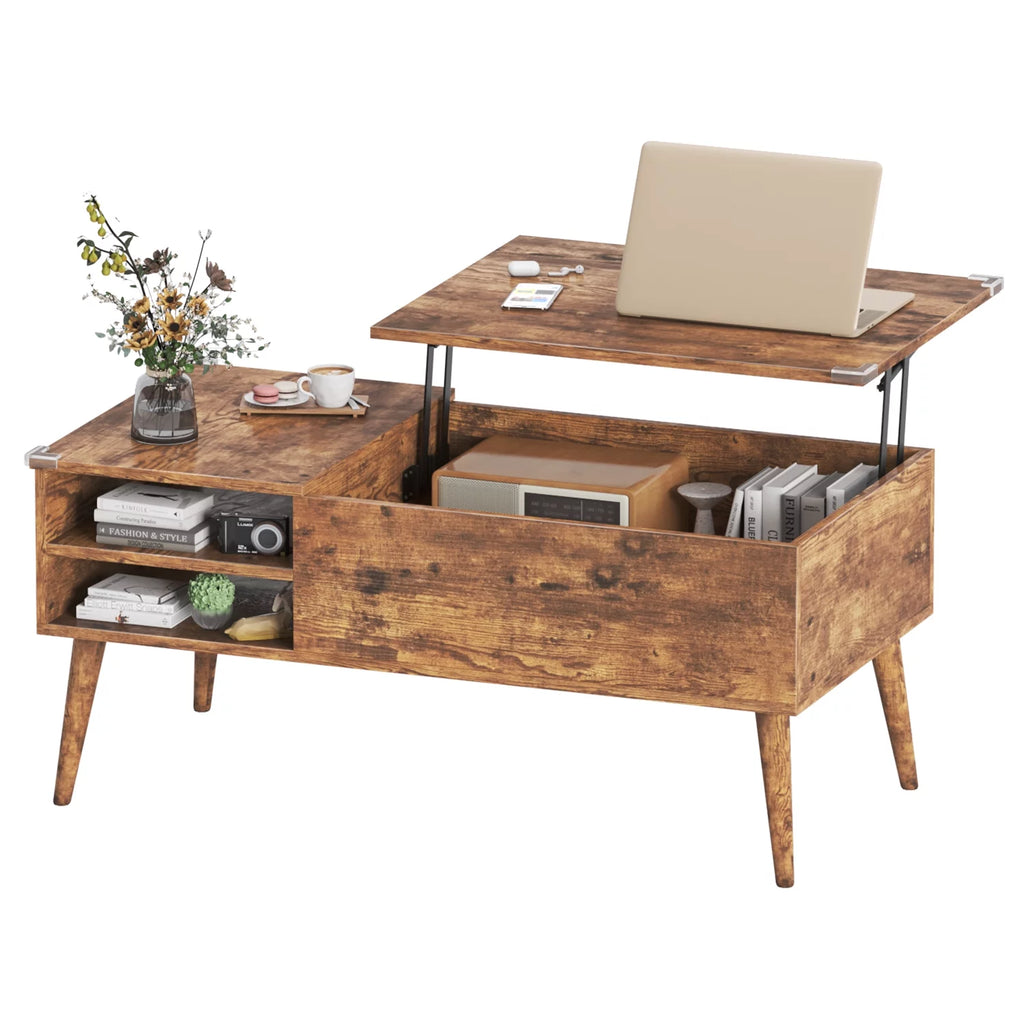 39-Inch Wood Lift Top Coffee Table with Hidden Compartment and Storage Shelf N595