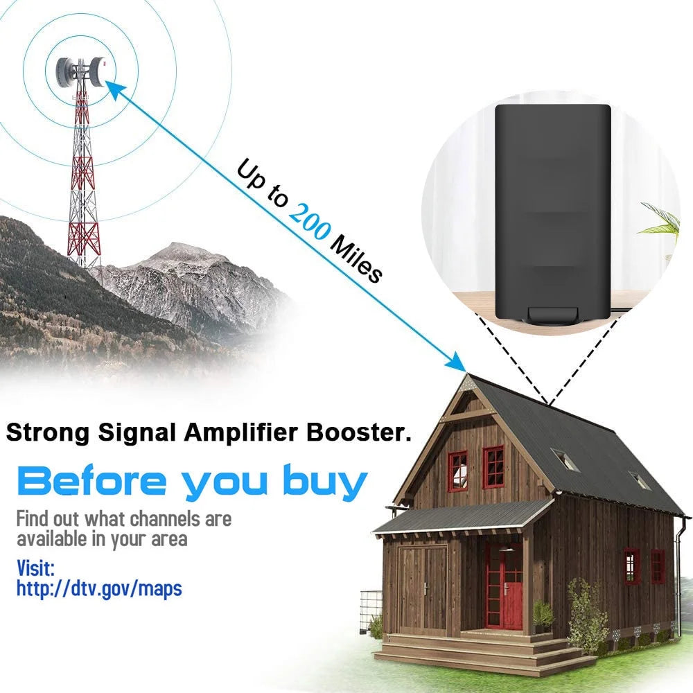 Outdoor Indoor Digital TV Antenna 200+ Miles Long Range Built-in Amplifier V2794