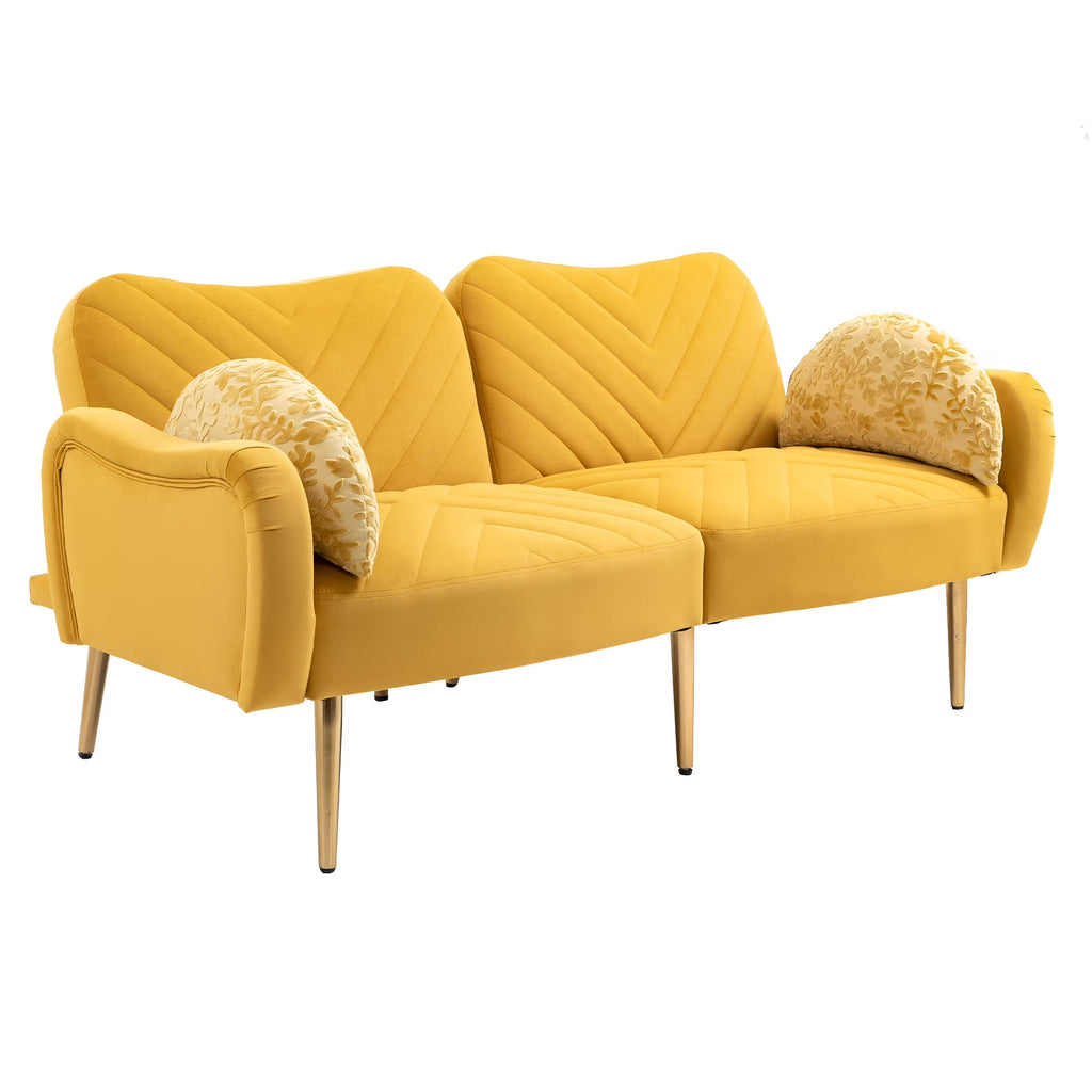 Velvet Loveseat Sofa with 2 Bolster Pillows R42720
