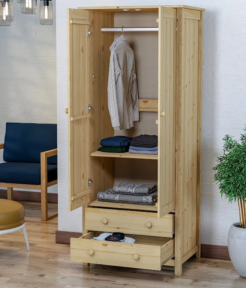 Unfinished Wood Wardrobe Closet with 2 Doors and 2 Drawers A9340