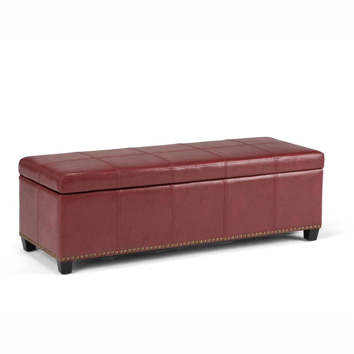 48 inch Wide Transitional Storage Ottoman in Radicchio Red Bonded Leather Q641472