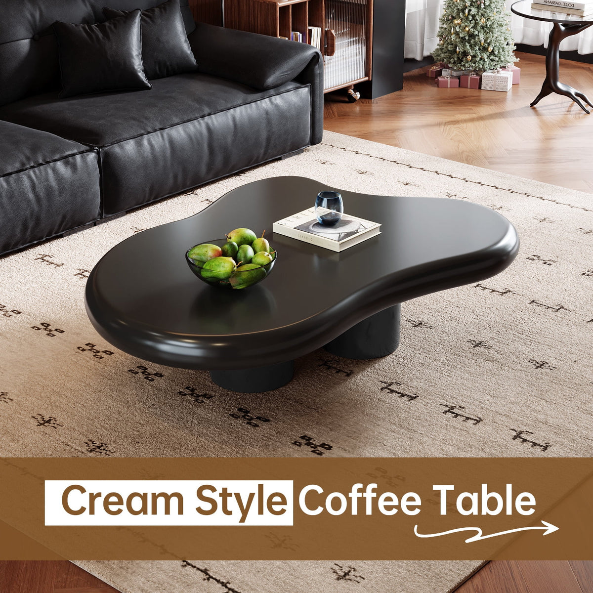 38.58'' Black Irregular Coffee Table Z6829