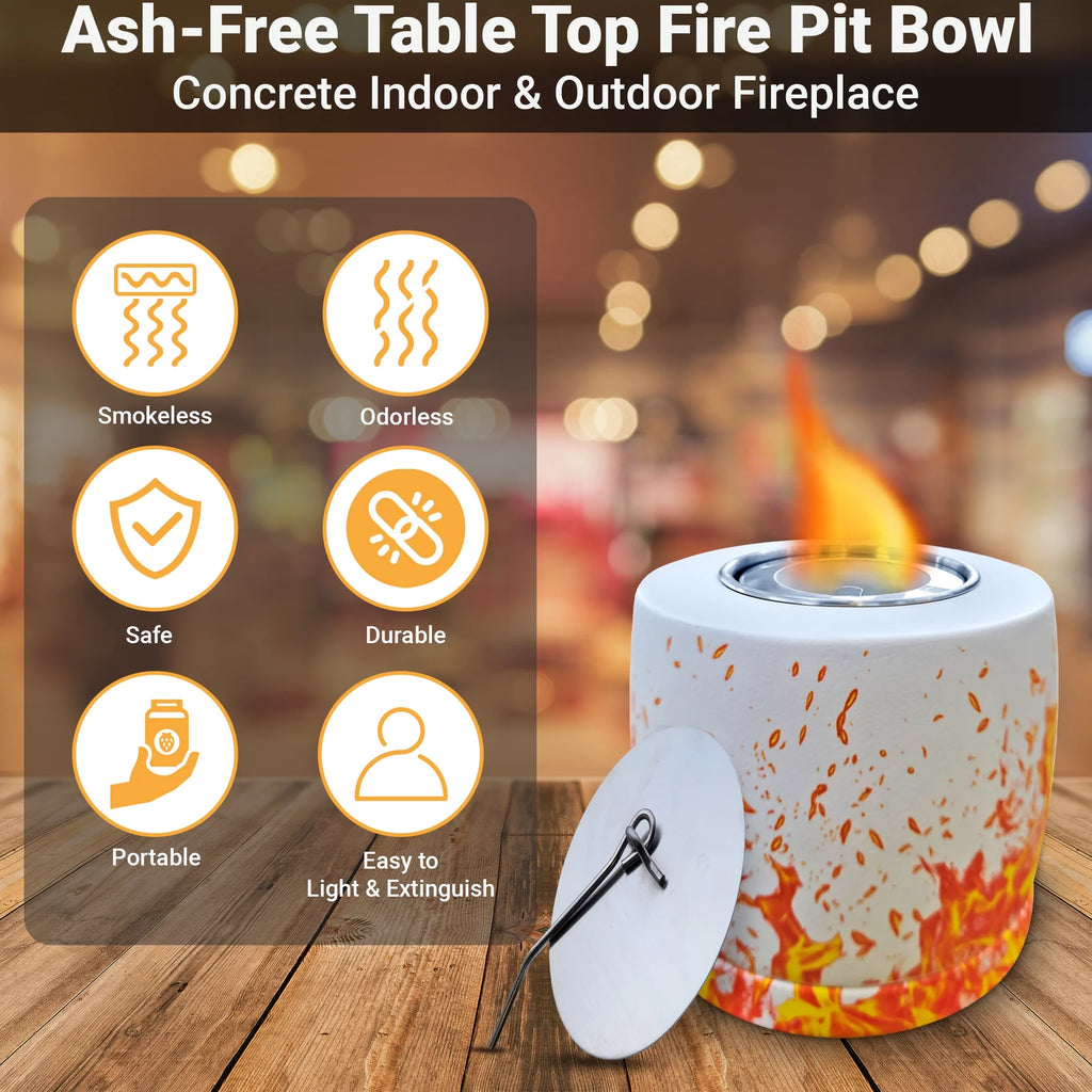 White Round Concrete Bio Ethanol Tabletop Fire Pit A224