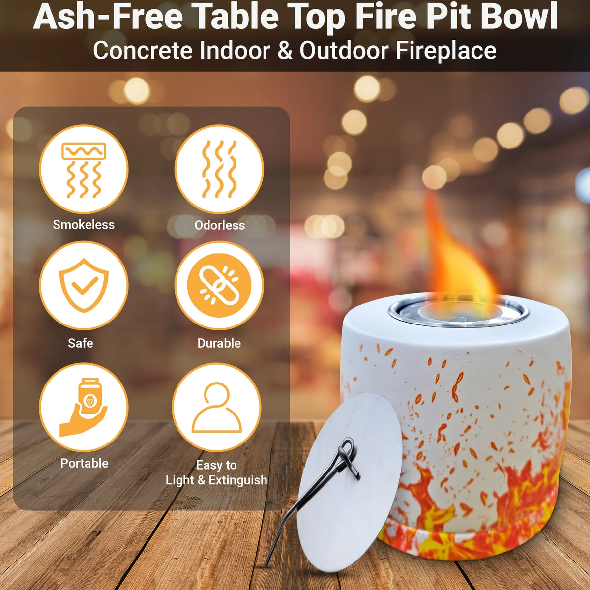 White Round Concrete Bio Ethanol Tabletop Fire Pit A224