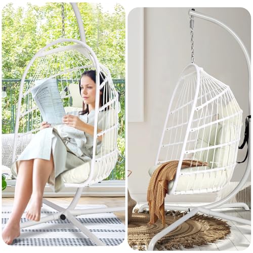 Foldable Wicker Rattan Hanging Egg Chair with Cushion W1964