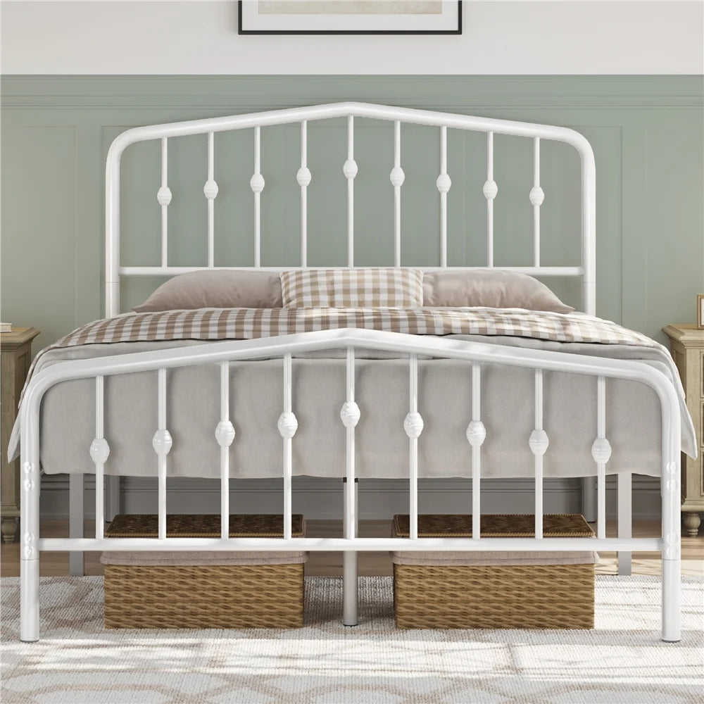 Black Queen Metal Platform Bed with Arched Headboard and Footboard A928366