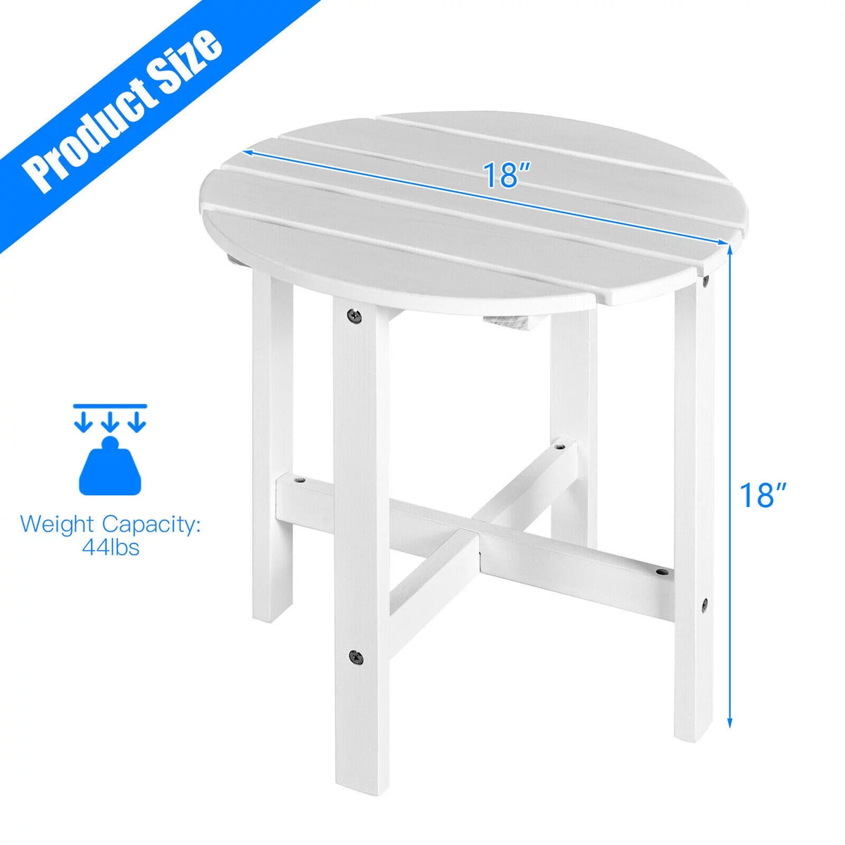 18" Round Wooden Slat Patio Side Table in White Y398