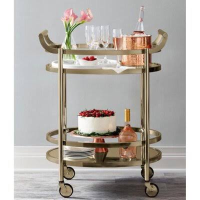 Rose Gold and Clear Glass Serving Cart I951828