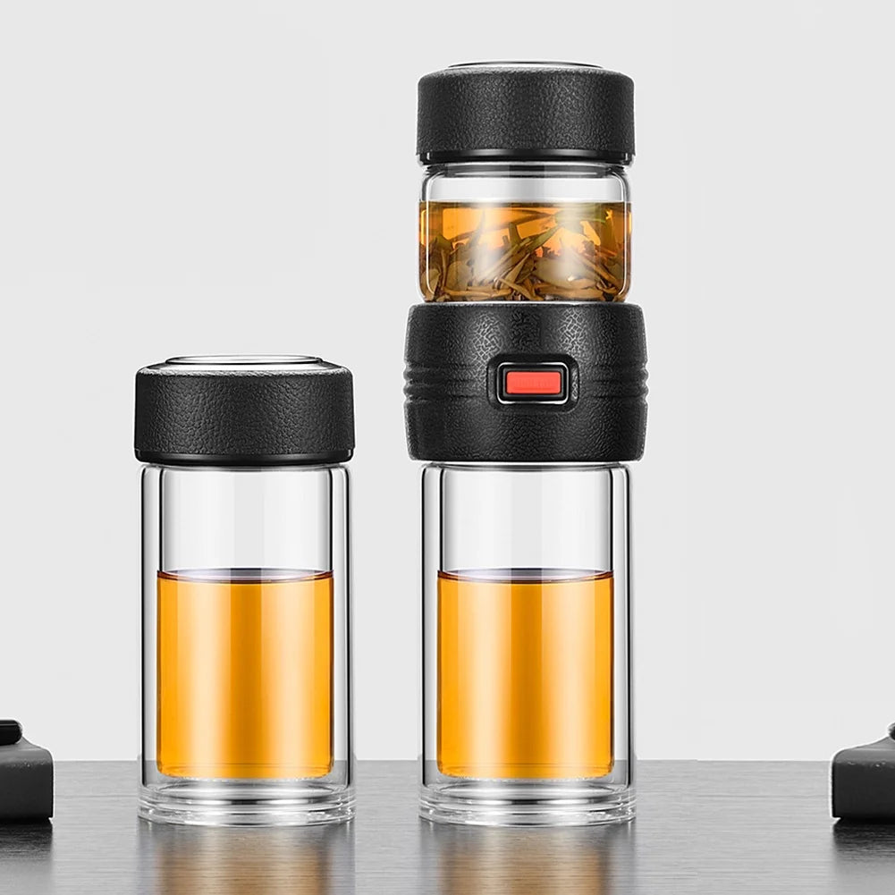 Black Double-Layer Glass Tea Cup with Filter O55102