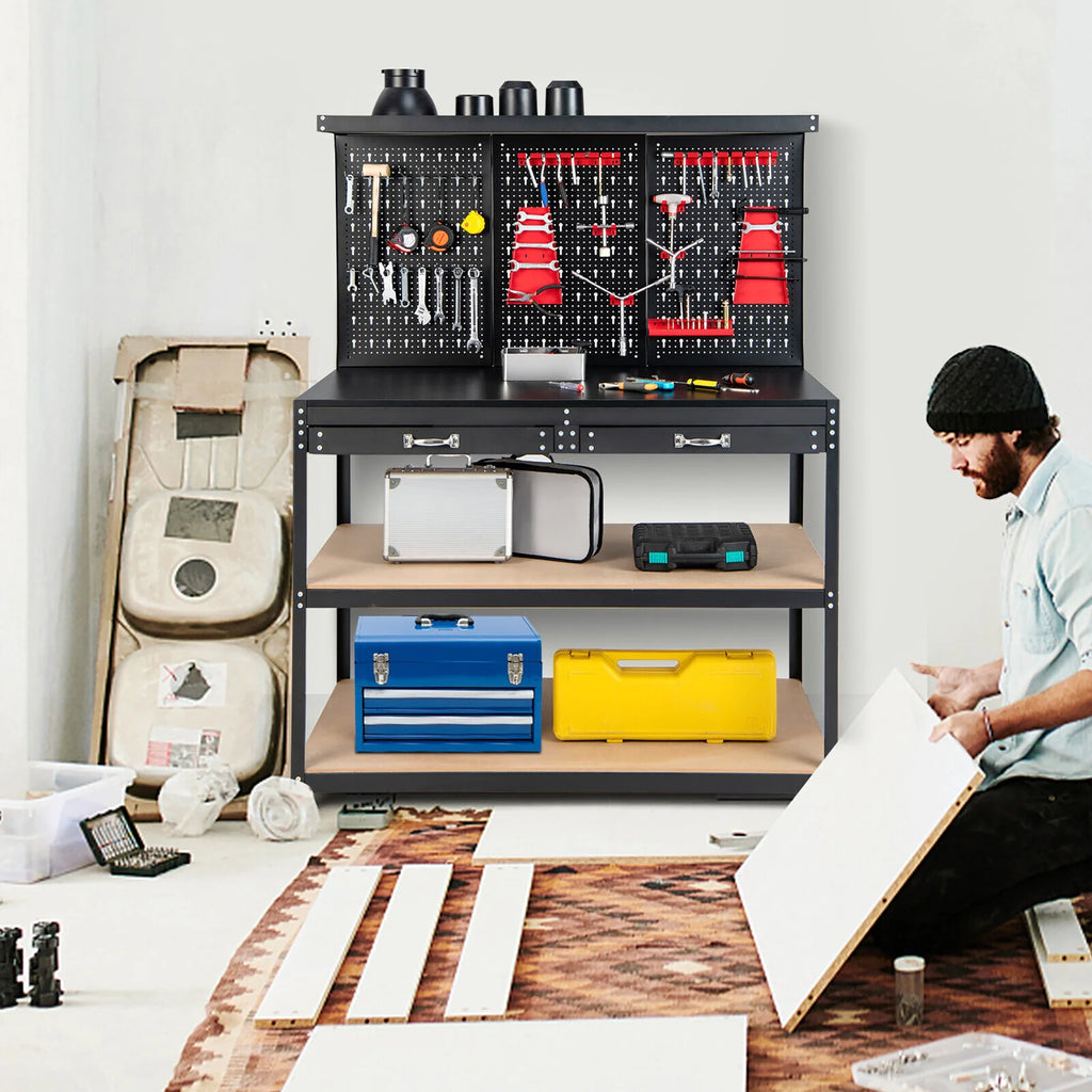 48'' Workbench with Peg Board Hook Kit & Drawers V8807