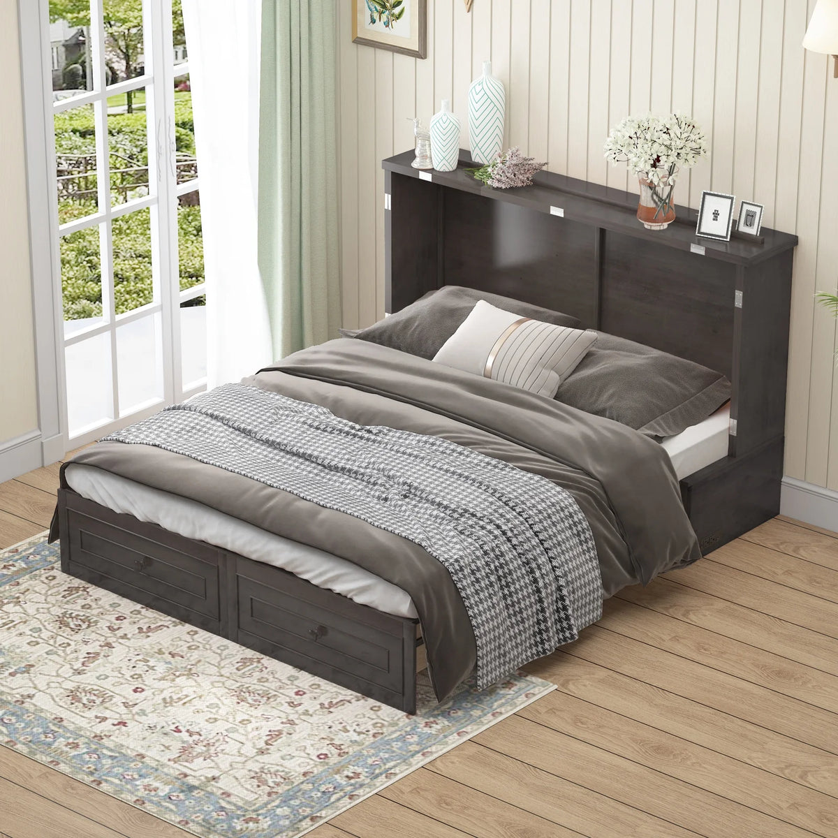 Queen Size Murphy Bed Cabinet with Storage Drawer L3979