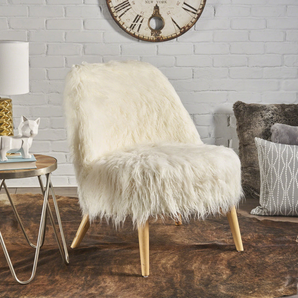 White Faux Fur Accent Chair P73704