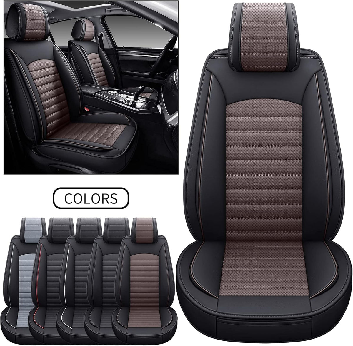 Black-Red Waterproof Leather Car Seat Covers, 5 Sets Full Seat F618894
