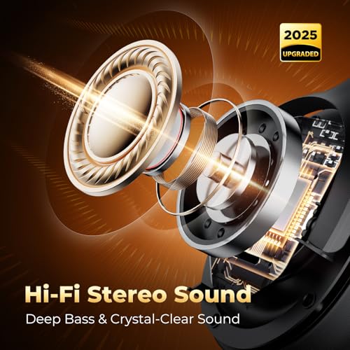 Black Active Noise Cancelling Wireless Bluetooth Headphones Over Ear with ENC Mic O11339