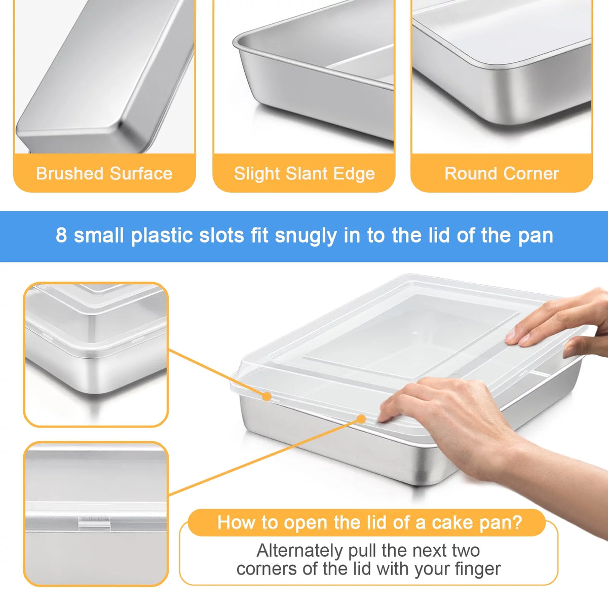 Stainless Steel Baking Pan with Lid Rectangle Sheet Cake Pans Set of 4 T36644