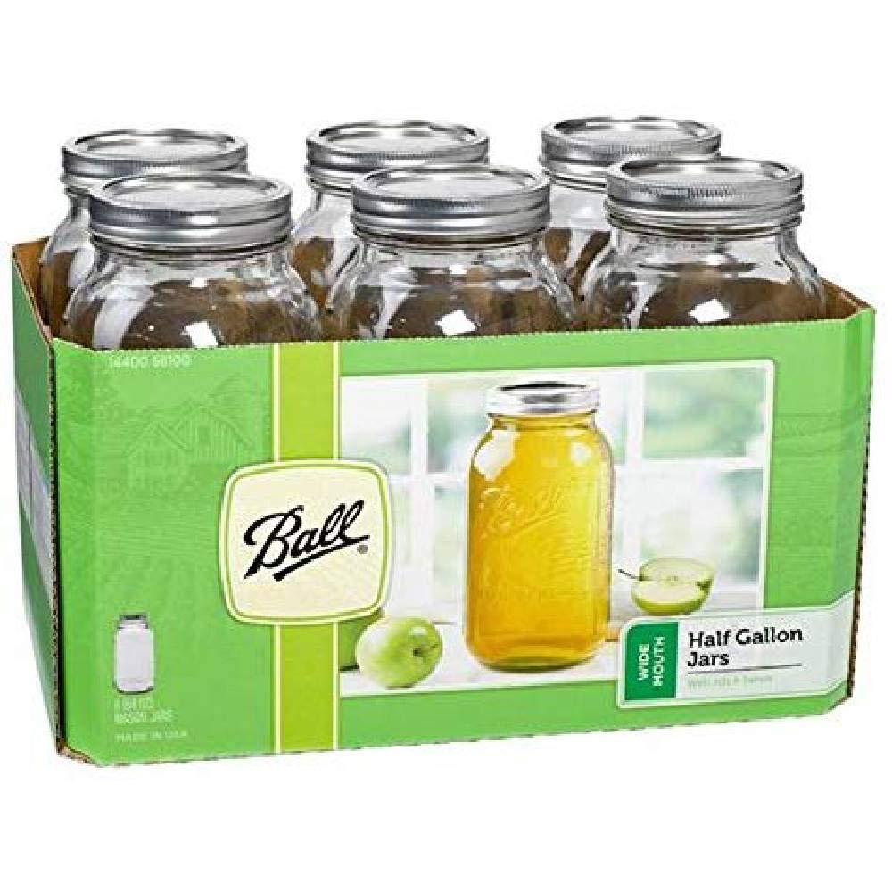 Clear 64 Oz Wide Mouth Half Gallon Jars with Lids and Bands, Set of 6 B401247