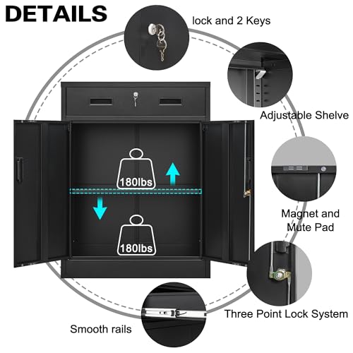 Black 36" Locking Steel Storage Cabinet with Adjustable Shelves O294936