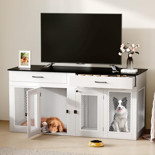 71 Inch Wooden Dog Crate Furniture with Divider W669209