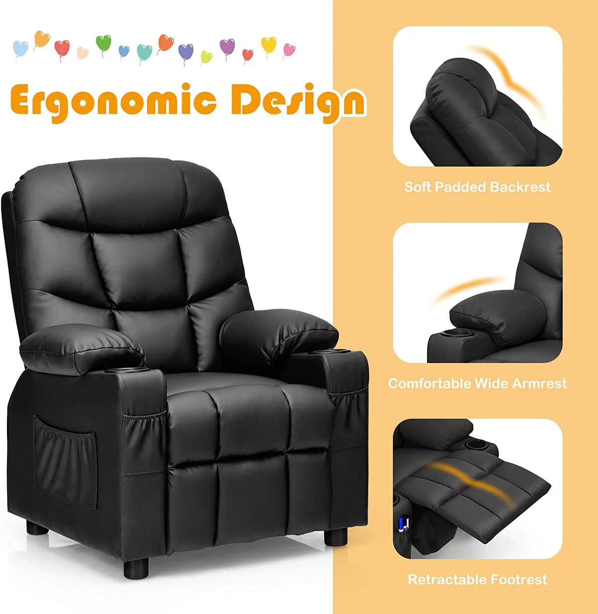 Kids Recliner Chair with Cup Holder C36919