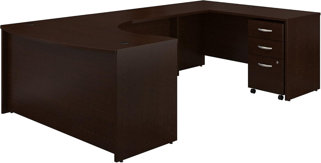 Mocha Cherry U Shaped Desk with Mobile File Cabinet J63609