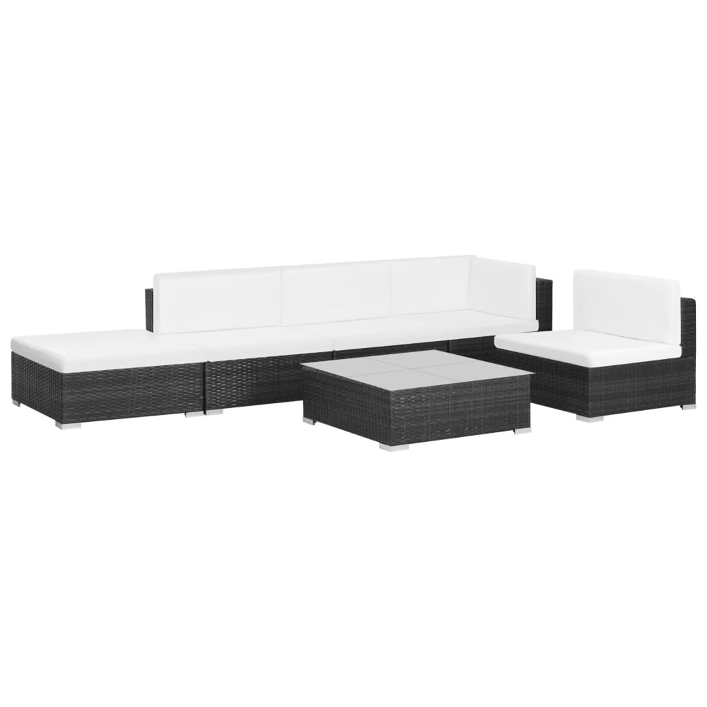 6 Piece Poly Rattan Outdoor Sectional Sofa Set with Coffee Table and Ottoman V22658