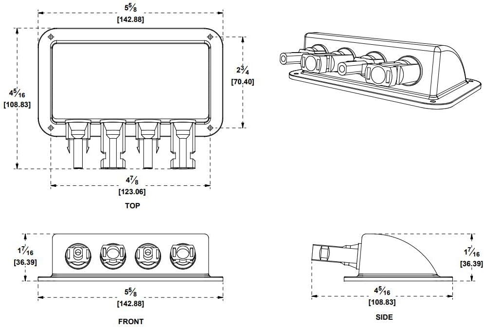 Solar Panel Weatherproof Cable Wire Entry Housing with Connectors, 4 Ports, 5 Ft, Pack of 2 H631423