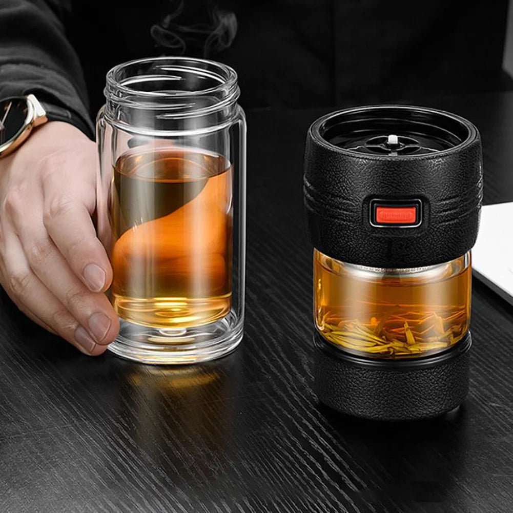 Black Double-Layer Glass Tea Cup with Filter O55102