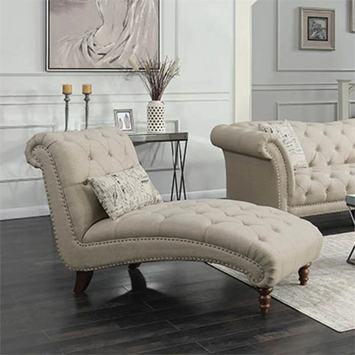 Beige Tufted Chaise X3298