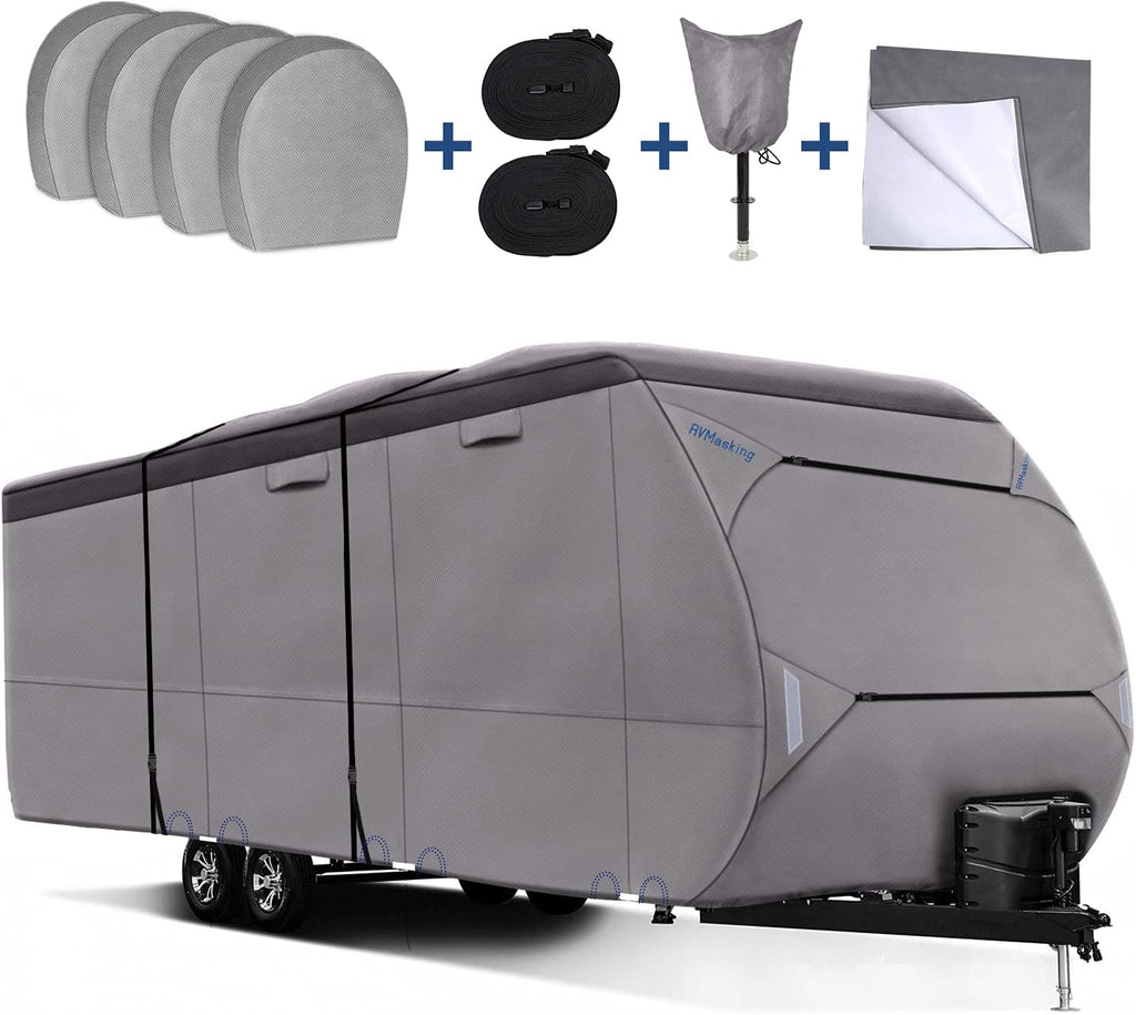 Waterproof 500D Travel Trailer Cover with 4 Tire Covers U789